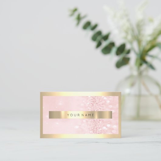 Champaign Gold Lijst Metallic Sparkly Pink Glitter Visitekaartje (Staand voorkant)