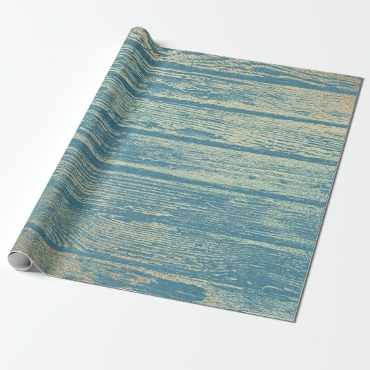 Champaign Gold Wood Shabby Blue Pastel Cadeaupapier (Uitgerold)