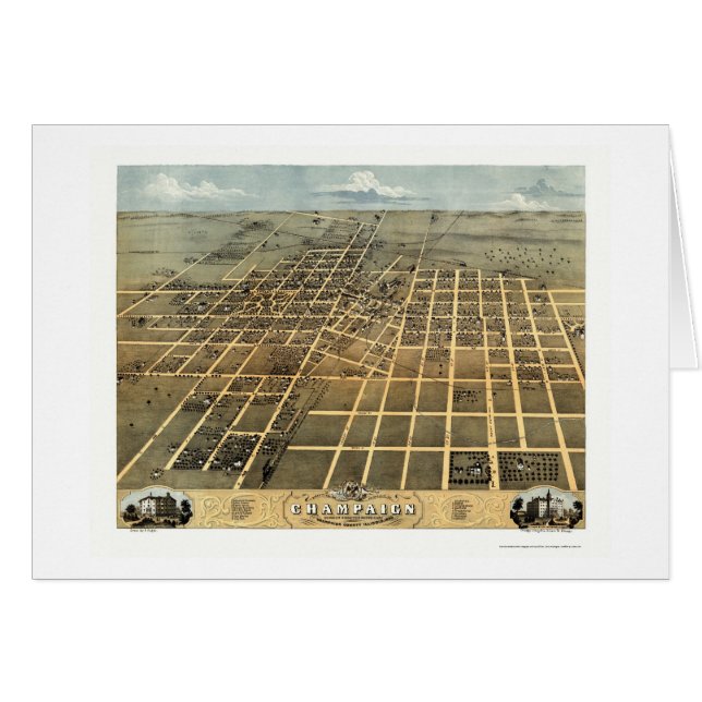 Champaign, IL Panoramic Map - 1869 (Voorkant Horizontaal)