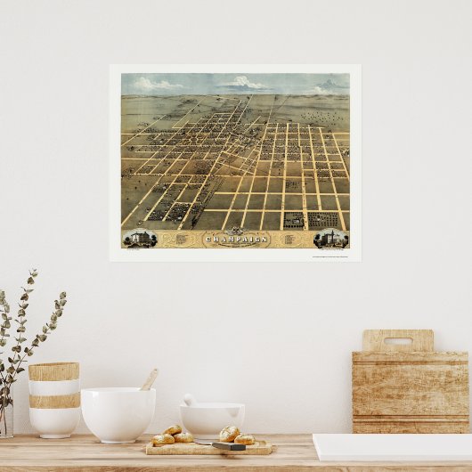 Champaign, IL Panoramic Map - 1869 Poster (Keuken)