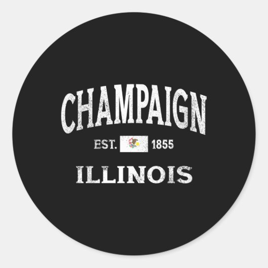 Champaign Illinois Il State Throwback Athletic Ronde Sticker (Voorkant)