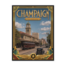Champaign Illinois Vintage Art Deco Gouden Tijdper