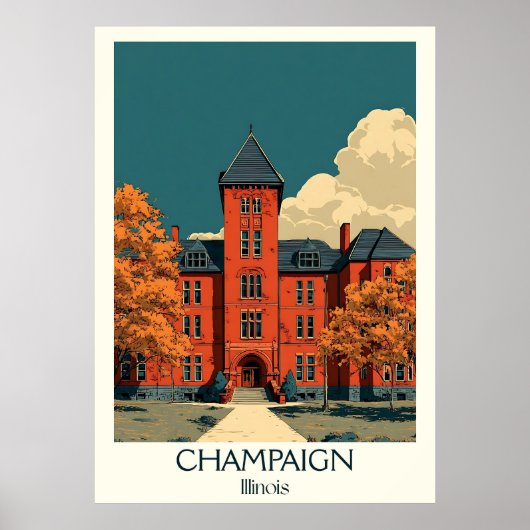 Champaign Illinois Vintage Campus Art Poster (Voorkant)