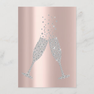 Champaigne Bellen Glas Zilver Grijs Diamant Roze Kaart