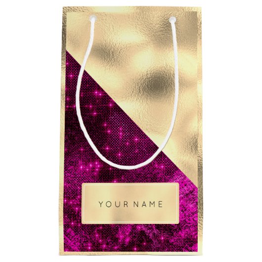 Champaigne Faux Gold Naam Vonk Fuchsia Roze Klein Cadeauzakje (Voorkant)