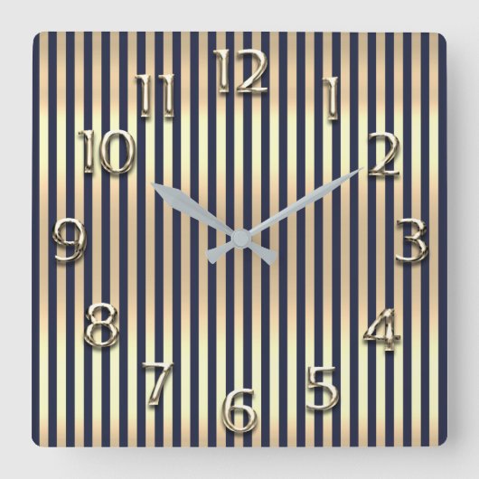 Champaigne Gold Arabic Number Blue Navy Stripes Vierkante Klok (Voorkant)
