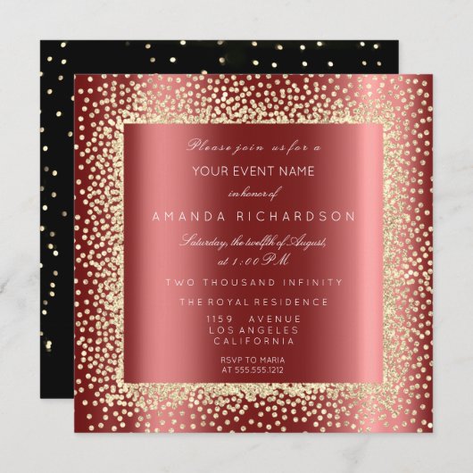 Champaigne Gold Glitter Black Burgundy Confett Kaart (Voorkant / Achterkant)