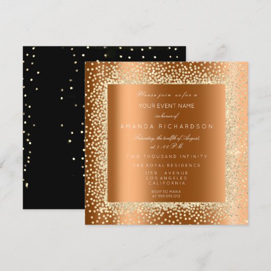 Champaigne Gold Glitter Black Confetti Honey VIP Kaart (Voorkant / Achterkant)