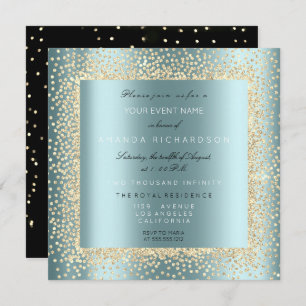 Champaigne Gold Glitter Zwart Aqua Blue Confett Kaart