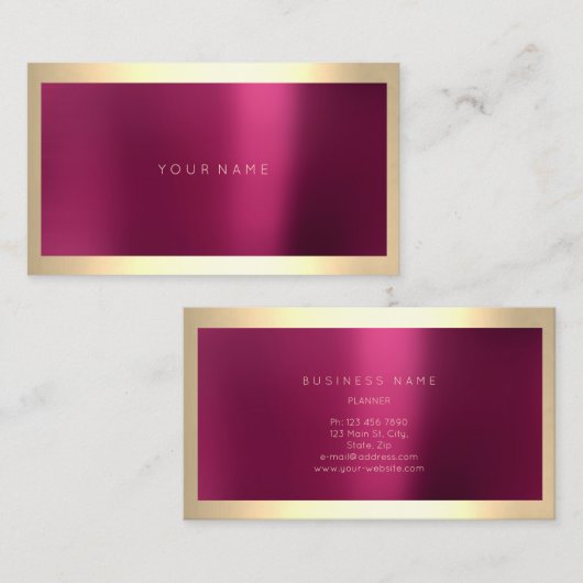 Champaigne Gold Lijst Metallic Burgundy Minimal Visitekaartje (Voorkant / Achterkant)