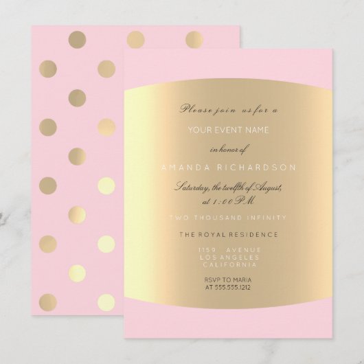 Champaigne Gold Polka Dots Sepia Roos Pink Pastel Kaart (Voorkant / Achterkant)