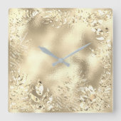 Champaigne Gold Tropical Leafs Botanical Metallic Vierkante Klok (Voorkant)