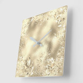 Champaigne Gold Tropical Leafs Botanical Metallic Vierkante Klok (Hoek)