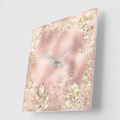 Champaigne Gold Tropical Leafs Floral Metal Pink Vierkante Klok (Hoek)