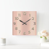 Champaigne Goud Arabisch Nummers Roze Lijnen Strep Vierkante Klok (Huis)