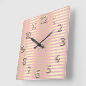 Champaigne Goud Arabisch Nummers Roze Lijnen Strep Vierkante Klok (Hoek)