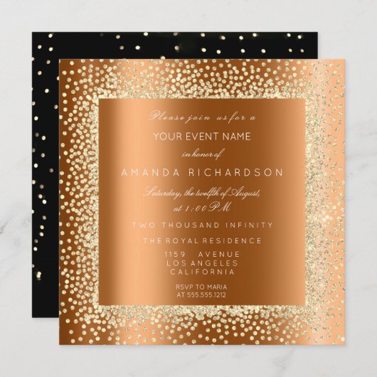 Champaigne Goud Glitter Zwart Confetti Honing VIP Kaart (Voorkant / Achterkant)