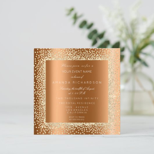 Champaigne Goud Glitter Zwart Confetti Honing VIP Kaart (Staand voorkant)