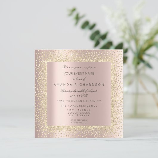 Champaigne Goud Zwart Confetti Sepia Glitter Roos Kaart (Staand voorkant)