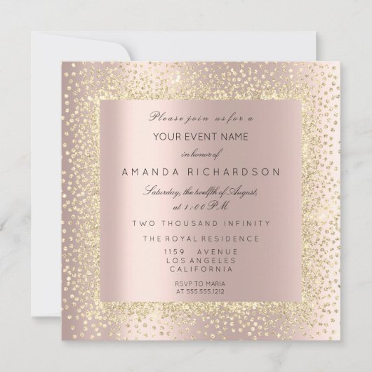 Champaigne Goud Zwart Confetti Sepia Glitter Roos Kaart (Voorkant)