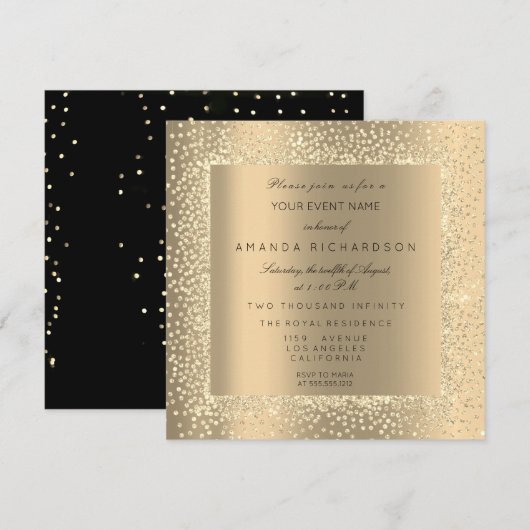 Champaigne Sepia Gold Glitter Black Confetti VIP Kaart (Voorkant / Achterkant)
