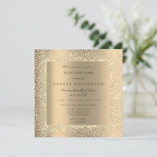 Champaigne Sepia Gold Glitter Black Confetti VIP Kaart (Staand voorkant)