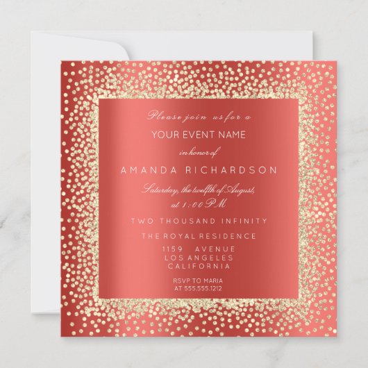 Champaigne Sepia Gold Glitter Confetti Red Ruby Kaart (Voorkant)