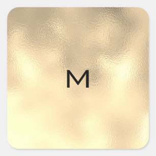 Champaigne Sepia Gold Metal Minimal Monogram RSVP Vierkante Sticker