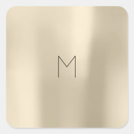 Champaigne Sepia Gold Metal Minimal Monogram RSVP Vierkante Sticker