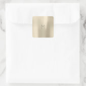 Champaigne Sepia Gold Metal Minimal Monogram RSVP Vierkante Sticker (Tas)