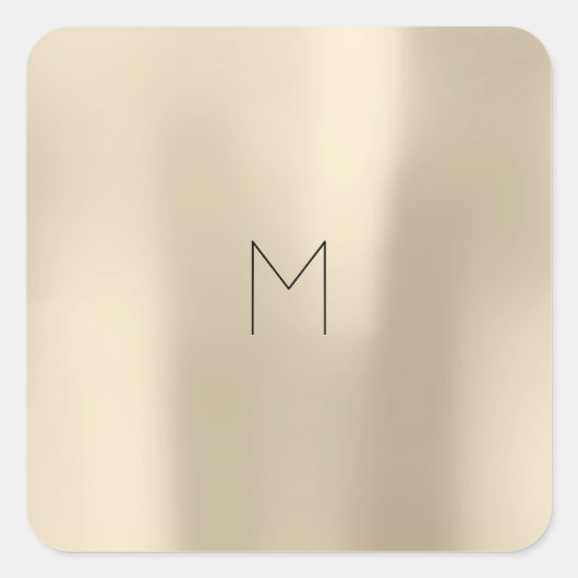 Champaigne Sepia Gold Metal Minimal Monogram RSVP Vierkante Sticker (Voorkant)
