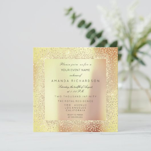 Champaigne Sepia Goud Glitter Confetti Roos Perzik Kaart (Staand voorkant)