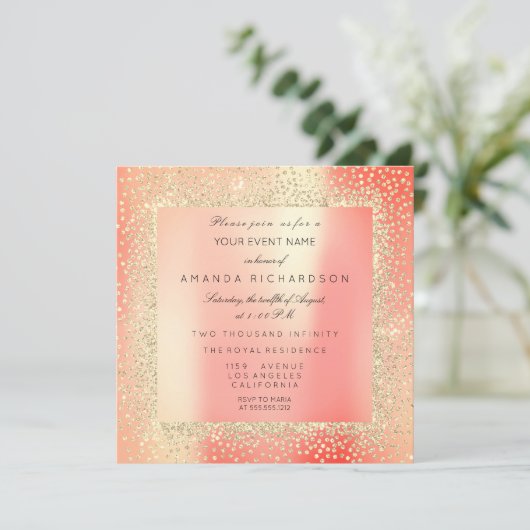 Champaigne Sepia Goud Glitter Confetti Roze Perzik Kaart (Staand voorkant)