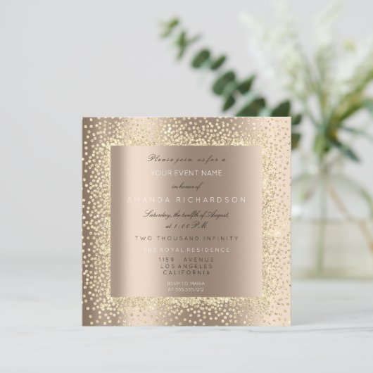 Champaigne Sepia Goud Glitter Ivoor Confetti Lux Kaart (Staand voorkant)