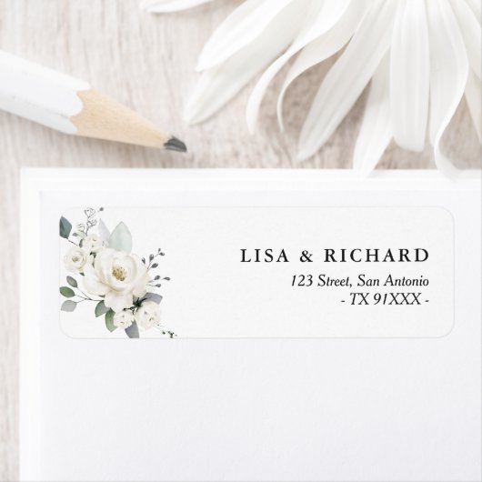 Champaigne white waterverf floral address etiket (Insitu)