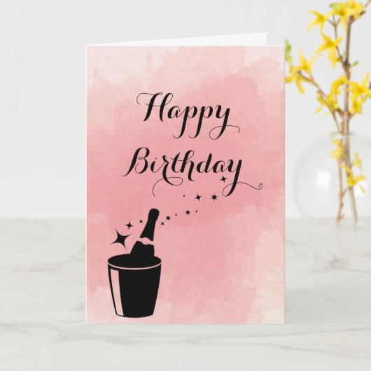 Champange & Rose Birthday Card Kaart (Gele Bloem)