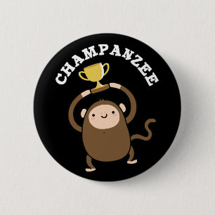 Champanzee Funny Champ Chimpanzee Pun Dark BG Ronde Button 5,7 Cm