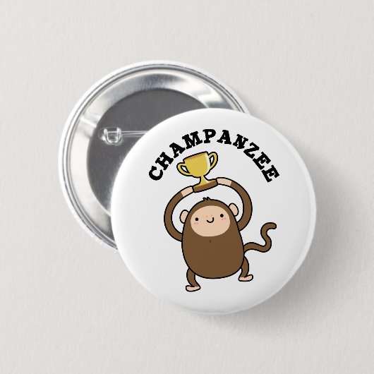 Champanzee Funny Champion Chimpanzee Pun Ronde Button 5,7 Cm (Voorkant /achterkant)