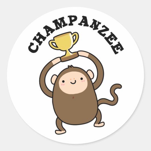 Champanzee Funny Champion Chimpanzee Pun Ronde Sticker (Voorkant)