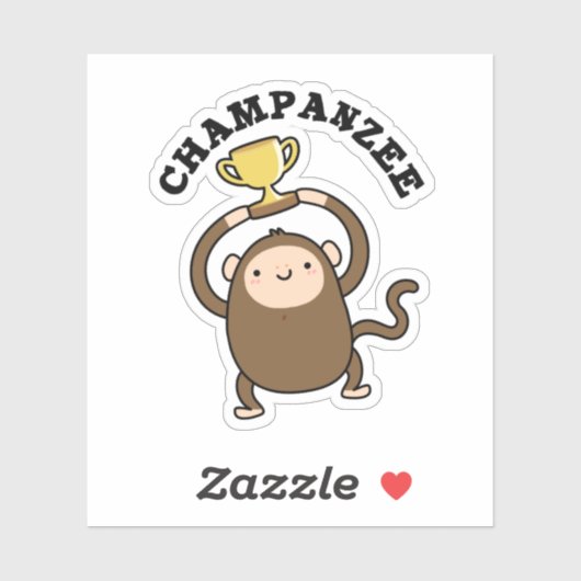 Champanzee Funny Champion Chimpanzee Pun Sticker (Vel)