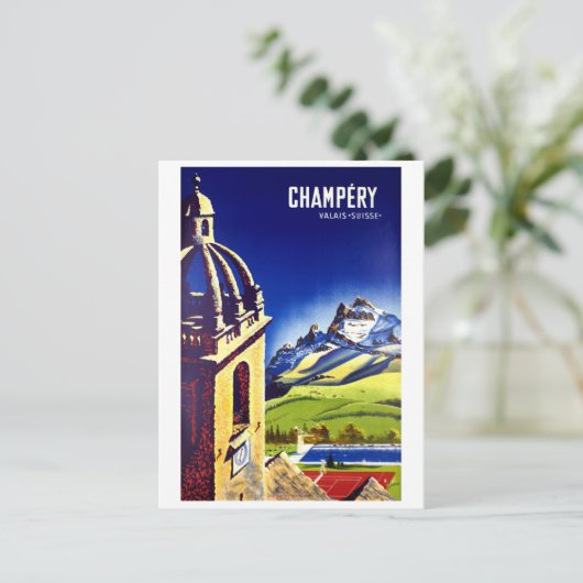 Champéry, Valais, Zwitserland. Vintage Briefkaart (Staand voorkant)