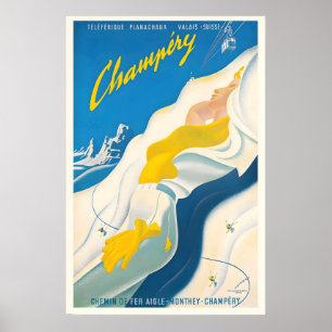 Champery Wallis Zwitserland Suisse Vintage Ski Poster