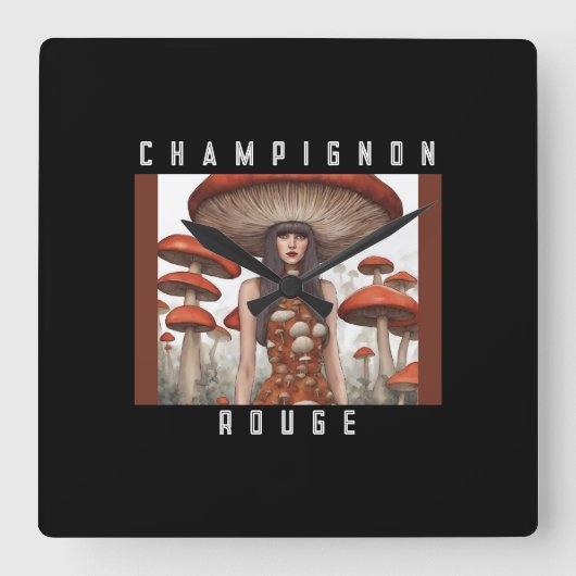 Champignon Rouge Vierkante Klok (Voorkant)