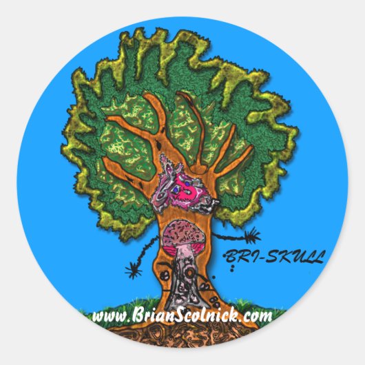 champignondeur-in-boom ronde sticker (Voorkant)