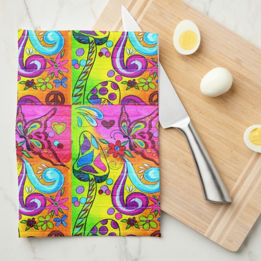 champignonhanddoek, van de soort groovy hippie theedoek (Quarter Fold)