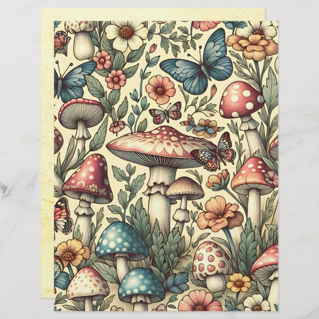  champignons, bloemen, vlinders Scrapbook (Voorkant / Achterkant)