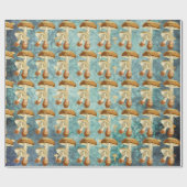 Champignons Bruin Woodland Antiek Blauw Blauwgroen Cadeaupapier (Vlak)