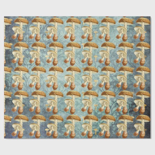 Champignons Bruin Woodland Antiek Blauw Blauwgroen Cadeaupapier (Vlak)