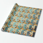 Champignons Bruin Woodland Antiek Blauw Blauwgroen Cadeaupapier (Uitgerold)