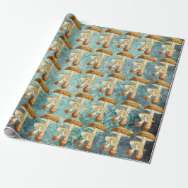 Champignons Bruin Woodland Antiek Blauw Blauwgroen Cadeaupapier